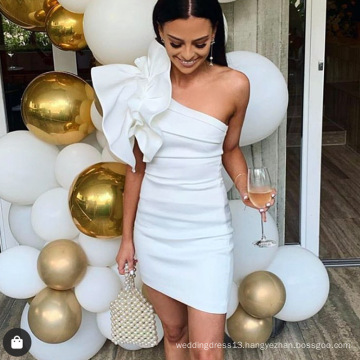 2020 Fashion Women Plus Size White One Shoulder Sexy Bodycon Mini Dress Ruffles Ladies Irregular Club Evening Party Dresses